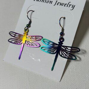 🌈 Rainbow gift sale! 🌈 Small rainbow dragonfly earrings, as low as $10